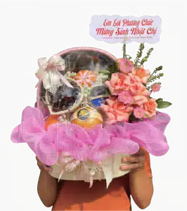 Giỏ Trái Cây Lớn Phủ Bèo Lưới Hồng