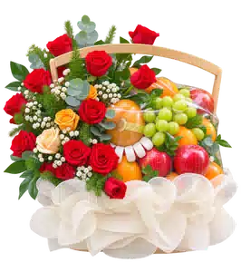 Giỏ Trái Cây Phối Hoa Hồng Đỏ