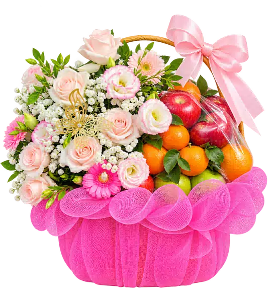 Giỏ Trái Cây Phối Hoa Hồng Pastel