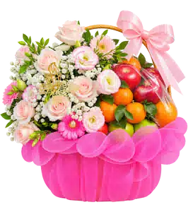 Giỏ Trái Cây Phối Hoa Hồng Pastel