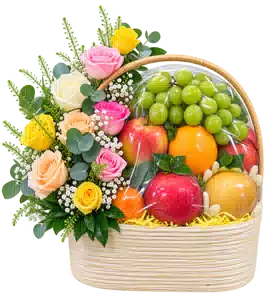 Giỏ Trái Cây Phối Hoa Hồng Pastel