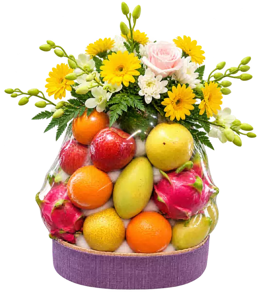 Giỏ Trái Cây Phối Hoa Vàng