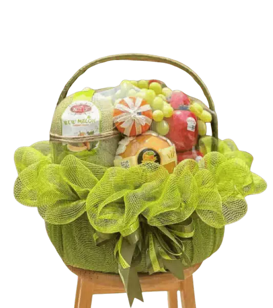 Giỏ Trái Cây Quai Mây Phủ Lưới Xanh Lá