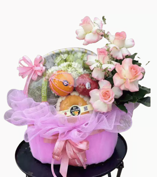 Giỏ Trái Cây Tròn Bọc Lưới Hồng 0130