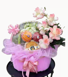 Giỏ Trái Cây Tròn Bọc Lưới Hồng 0130