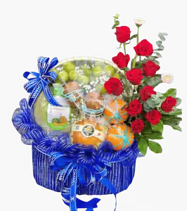 Giỏ Trái Cây Tròn Bọc Lưới Xanh Dương