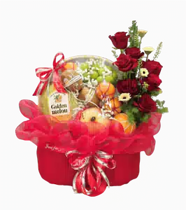Giỏ Trái Cây Tròn Màu Đỏ Phủ Lưới Đỏ