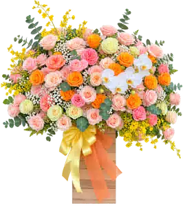 Hộp Hoa Hoa Hồng Tông Cam Vàng
