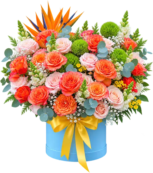 Hộp Hoa Hoa Hồng Tông Đỏ Cam