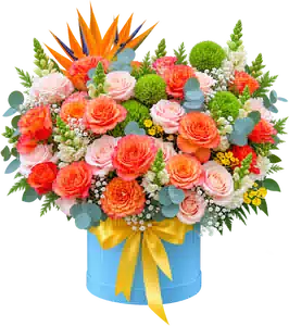Hộp Hoa Hoa Hồng Tông Đỏ Cam