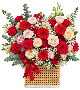 Hộp Hoa Hoa Hồng Tông Đỏ Cam