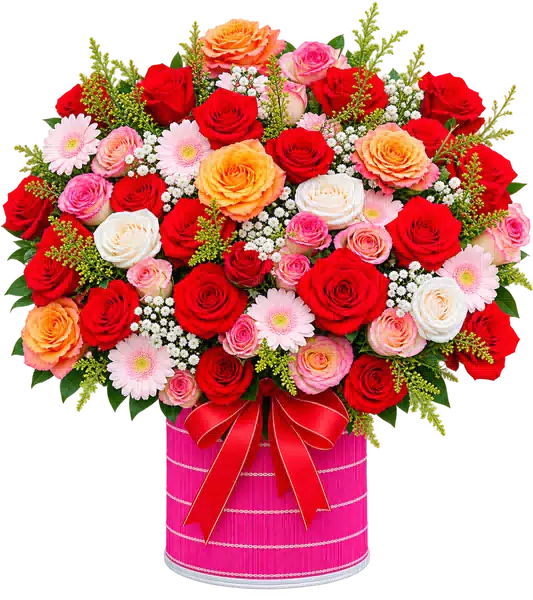 Hộp Hoa Hoa Hồng Tông Đỏ Cam