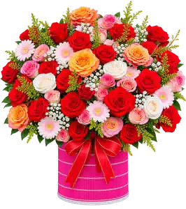 Hộp Hoa Hoa Hồng Tông Đỏ Cam