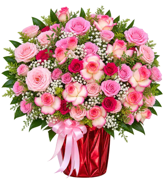 Hộp Hoa Hoa Hồng Tông Đỏ Hồng