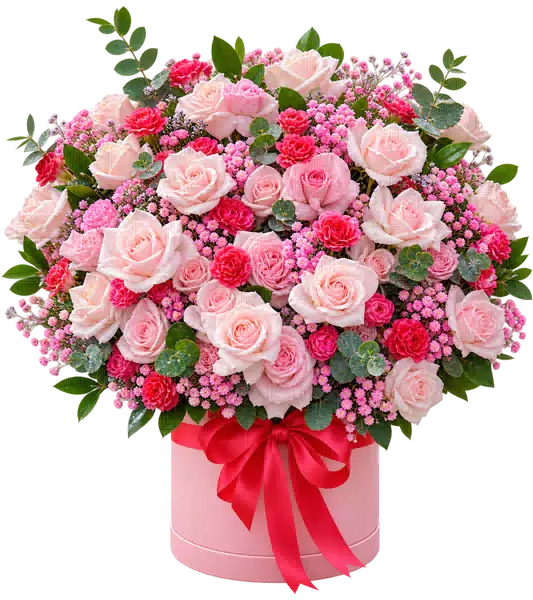 Hộp Hoa Hoa Hồng Tông Đỏ Hồng