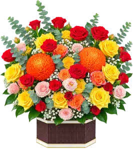 Hộp Hoa Hoa Hồng Tông Đỏ Vàng