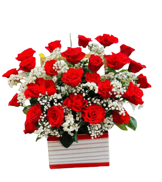 Hộp Hoa Hồng Đỏ phối Vài Bông Vàng