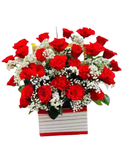 Hộp Hoa Hồng Đỏ phối Vài Bông Vàng