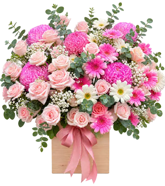 Hộp Hoa Hồng Phối Cúc Và Hoa Phụ Tông Hồng Pastel