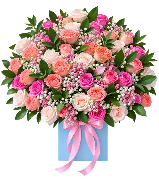 Hộp Hoa Hồng Phối Cúc Và Hoa Phụ Tông Hồng Pastel