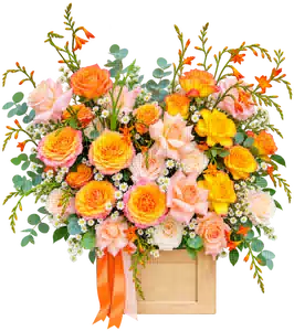 Hộp Hoa Hồng Phối Lily Tông Vàng - Cam