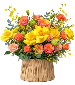 Hộp Hoa Hồng Phối Lily Tông Vàng - Cam