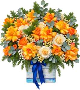 Hộp Hoa Hồng Phối Lily Tông Vàng - Cam