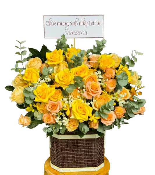Hộp Hoa Hồng Vàng phối Hồng Cam Đào