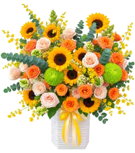 Hộp Hoa Hướng Dương Và Hoa Hồng Tông Vàng Cam