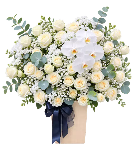 Hộp Hoa Viếng Hồng Trắng Lan Trắng