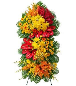 Kệ Hoa Ba Tầng Hướng Dương Phối Lily Và Hồng Môn Tông Vàng - Đỏ
