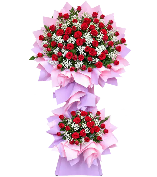 Kệ Hoa Hai Tầng Hồng Phối Đồng Tiền Tông Đỏ