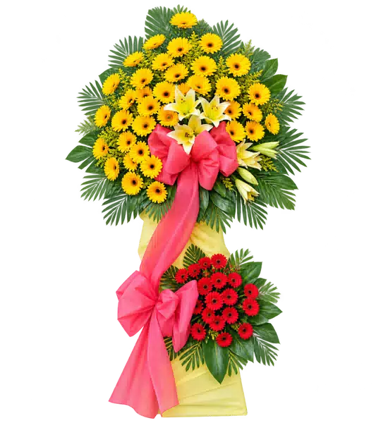 Kệ Hoa Hai Tầng Hồng Phối Đồng Tiền Tông Vàng - Đỏ