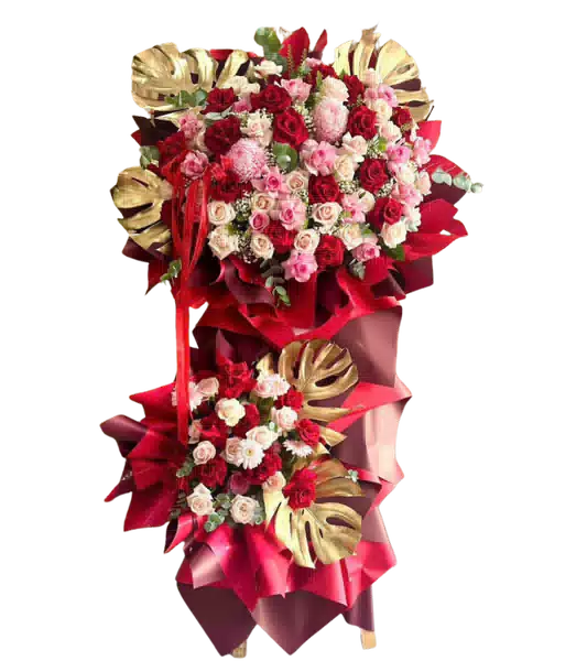 Kệ Hoa Khai Trương 2 Tầng Tông Đỏ