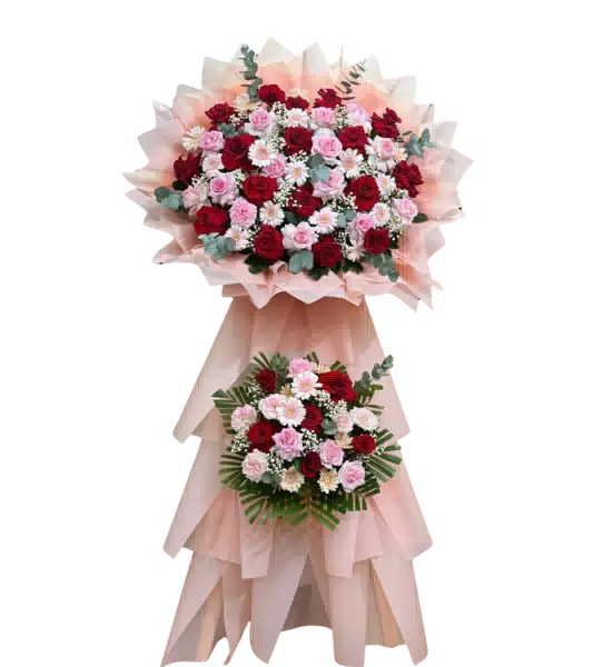 Kệ Hoa Khai Trương 2 Tầng Tông Hồng Phấn