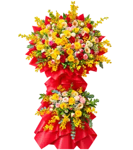 Kệ Hoa Khai Trương Tông Đỏ Vàng