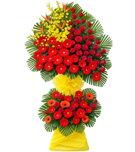 Kệ Hoa Khai Trương Tông Đỏ Vàng