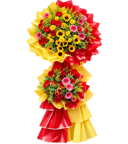 Kệ Hoa Khai Trương Tông Đỏ Vàng