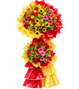 Kệ Hoa Khai Trương Tông Đỏ Vàng