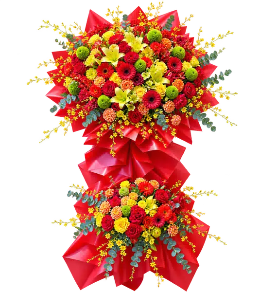 Kệ Hoa Khai Trương Tông Đỏ Vàng