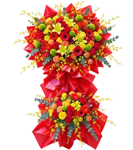 Kệ Hoa Khai Trương Tông Đỏ Vàng