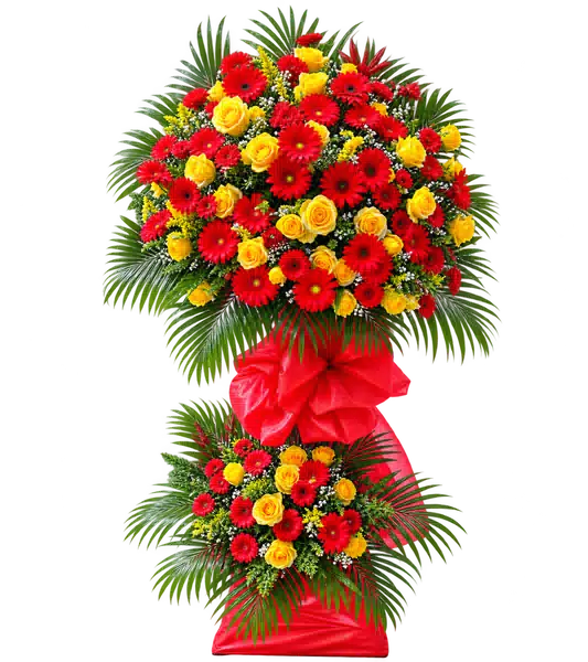 Kệ Hoa Khai Trương Tông Đỏ Vàng