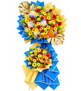 Kệ Hoa Khai Trương Tông Vàng Xanh Dương