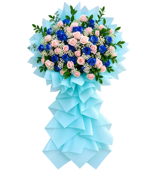 Kệ Hoa Một Tầng Hồng Phối Đồng Tiền Tông Xanh Dương - Hồng
