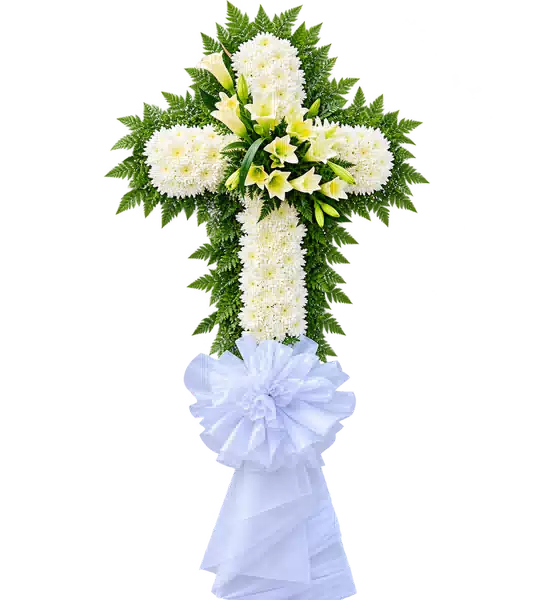 Kệ Hoa Viếng Hình Thánh Giá Trắng Xanh