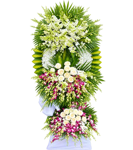 Kệ Hoa Viếng Lan Trắng Tím Ba Tầng