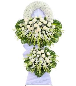 Kệ Hoa Viếng Tông Trắng Xanh