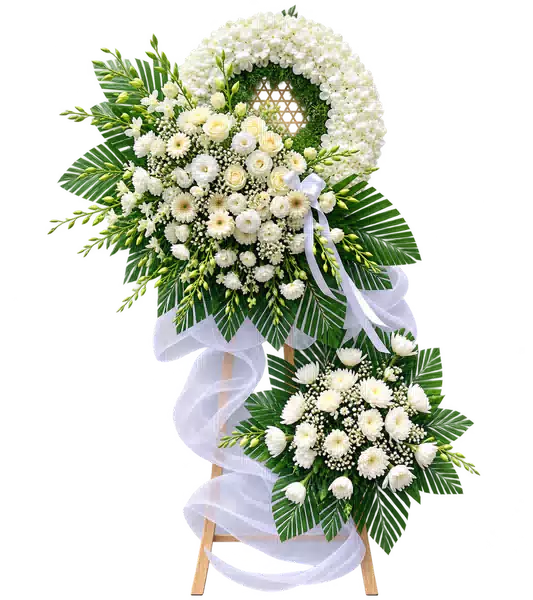 Kệ Hoa Viếng Trắng Dáng Rủ Hai Cụm