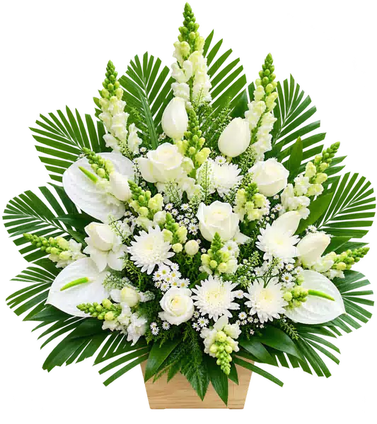 Lẵng Hoa Viếng Trắng Xanh