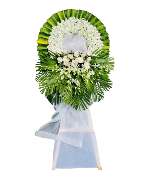 Vòng Hoa Đứng 1 Tầng mang sắc Trắng và Xanh 0258